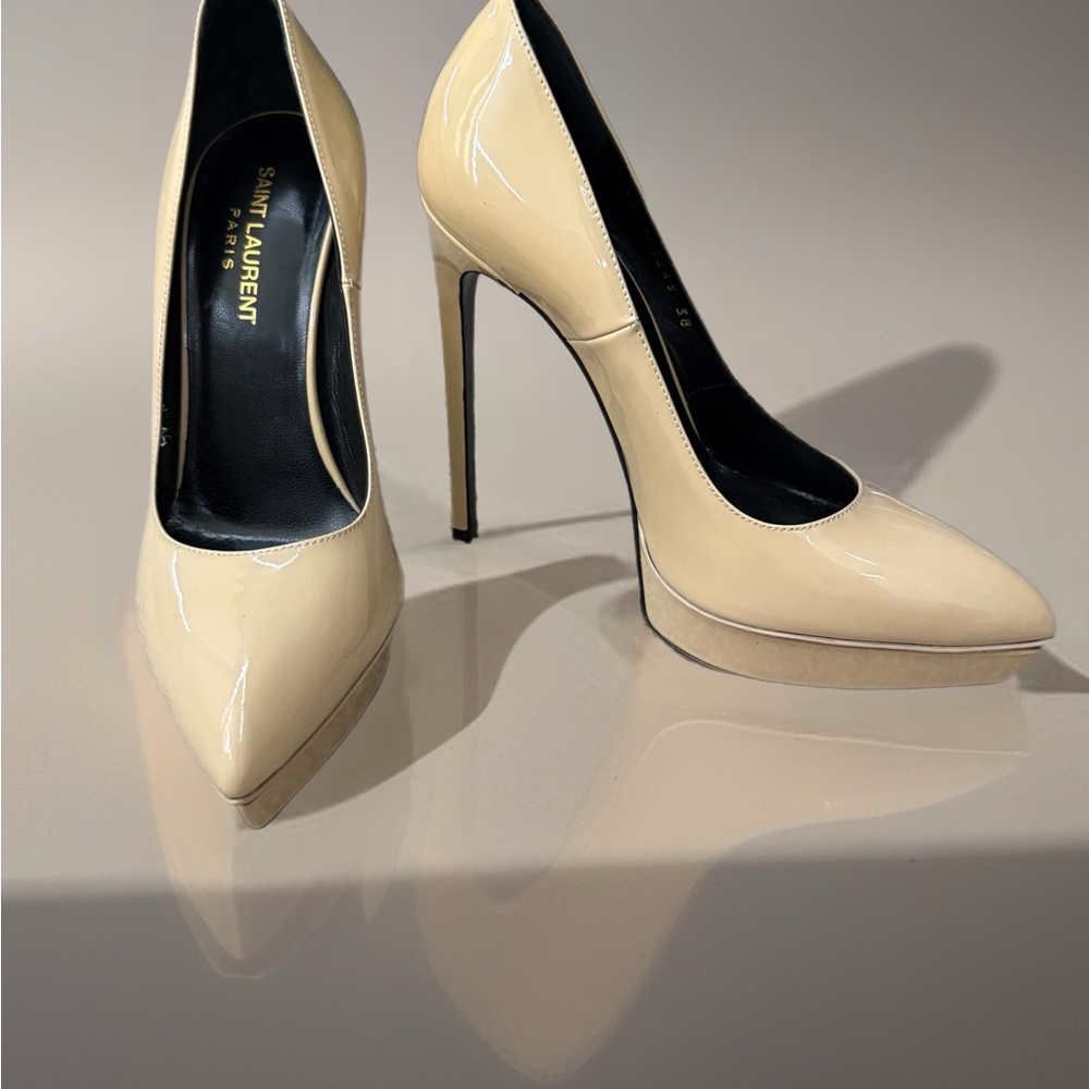 Saint Laurent Cream Pointed-Toe Heels